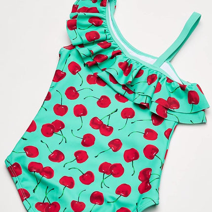 Kanu Surf Girls' Morgan Floral Ruffle One-Shoulder 1-Piece Swimsuit, Addie Sea Green, 14