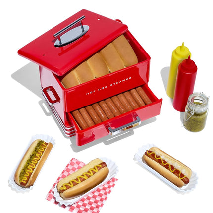 Nostalgia Extra Large Diner-Style Steamer 20 Hot Dogs and 6 Bun Capacity, Perfect for Breakfast Sausages, Brats, Vegetables, Fish