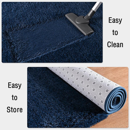 FALARK Soft Navy Blue Runner Rugs for Bedroom, 2x6 ft Bedside Rug Plush Fluffy Carpets, Shag Furry Modern Area Rug Carpet for Living Room Girls Kids Room Nursery Home Decor, Navy Blue