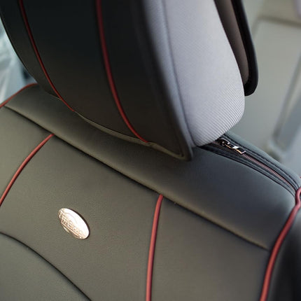 FH Group Automotive Seat Cushions Black Red Trim Universal Fit Ultra Comfort Leatherette Front Set fits most Cars, SUVs, and Trucks, Airbag Compatible PU205BLACKREDTRIM102