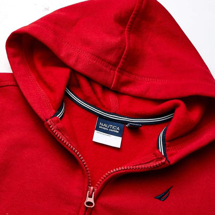 Sudadera con capucha y cremallera para niño Nautica, diseño de logotipo distintivo, bolsillos canguro, hecha con forro polar ligero, rojo, 8