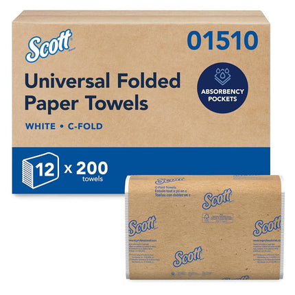Scott C Fold Paper Towels (01510) with Fast-Drying Absorbency Pockets, 12 Packs/Case, 200 C Fold Towels/Pack