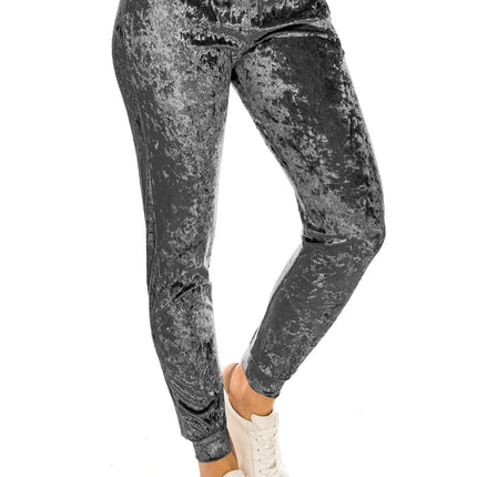 Pantalones de chándal de terciopelo para mujer ALWAYS - Terciopelo aplastado liso básico prémium suave elástico cálido para invierno, joggers carbón, pequeños