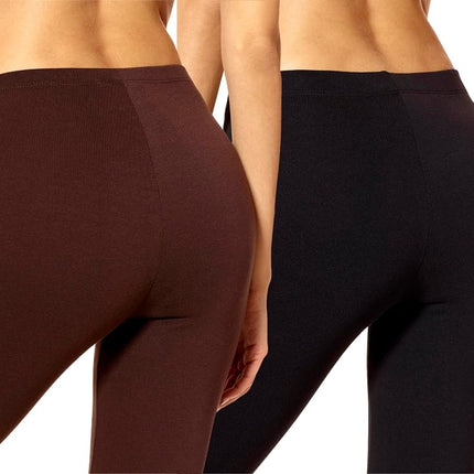 No Nonsense Women's Cotton Legging, Black/Espresso-2 Pair Pack, Large (Pack of 2)