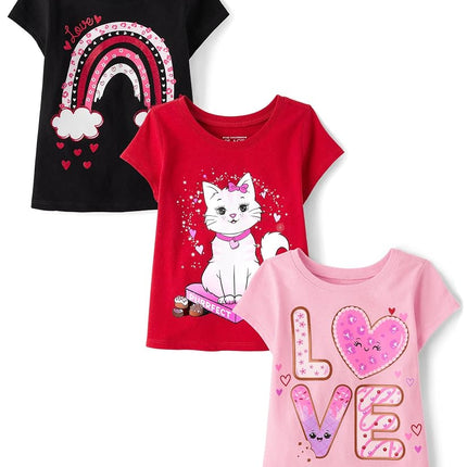 The Children's Place Baby Girls' and Toddler Assorted Everyday Short Sleeve Graphic T-Shirts,multipacks, Heart Mama/Be Kind/Super Sassy, 4T