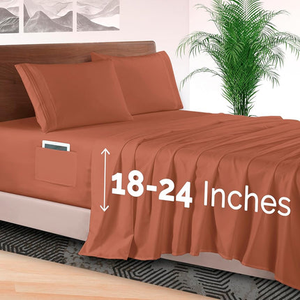 Elegant Comfort 4-Piece Bed Sheet Set - Luxury Bedding 1500 Premium Hotel Quality Microfiber, All Around Elastic 18-24 Inches Deep Fitted Sheet- Extra Deep Pocket Sheets, King, Coral