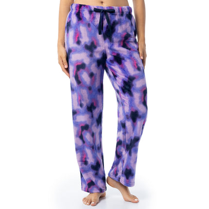 Fruit of the Loom womens Sueded Jersey Crew Top and Fleece Pant Sleep Set, Navy/Abstract, M