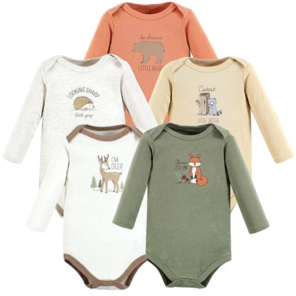 Hudson Baby unisex-baby Cotton Long-sleeve Bodysuits, Forest Deer, 0-3 Months