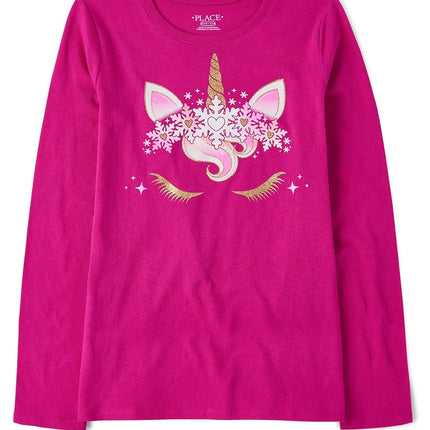 The Children's Place Girls' Unicorn Long Sleeve Graphic T-Shirts, Unicorn Snowflakes, X-Large