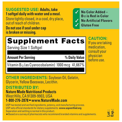Nature Made Vitamin B12 1000 mcg. Softgels Value Size 150 Ct