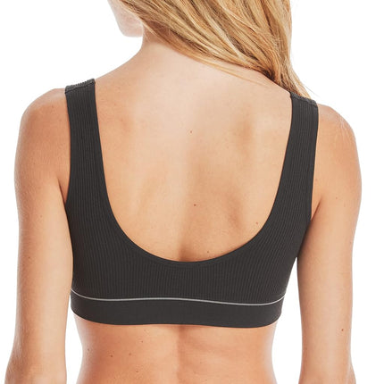 Hanes Women's Originals Seamless Rib Crop Bralette, Wireless Scoop Pullover Bra, ComfortFlex Fit, Opaque, Black, XS
