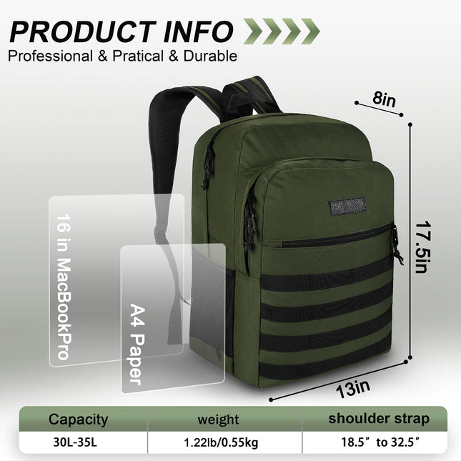 Mochila Wrangler Tradesman, mochila casual resistente al agua para viajes, trabajo, escuela, verde, L