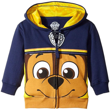Sudadera con capucha con cremallera Paw Patrol de niño, diseño de cara grande, Chase azul marino, 2T