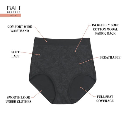 Culottes Bali Breathe pour femme, taille haute, en coton modal respirant avec dentelle, lot de 3, amande/blanc/amande, 7
