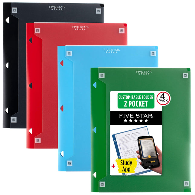 Five Star 2 Pocket Folder, 4 Pack, Customizable Co