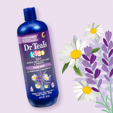 Dr Teal's Kids 3-in-1 Bubble Bath, Body Wash & Shampoo, Sleep Blend with Melatonin, Lavender & Chamomile Essential Oil, 20 fl (Pack of 3)