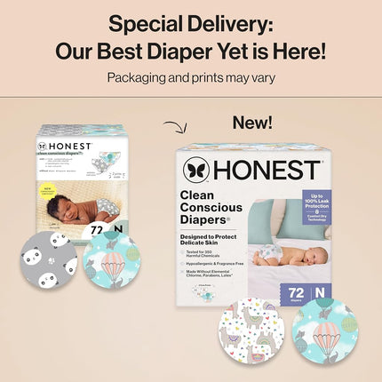 The Honest Company Clean Conscious Diapers | Plant-Based, Sustainable | Above It All + Pandas | Club Box, Size Newborn, 72 Count