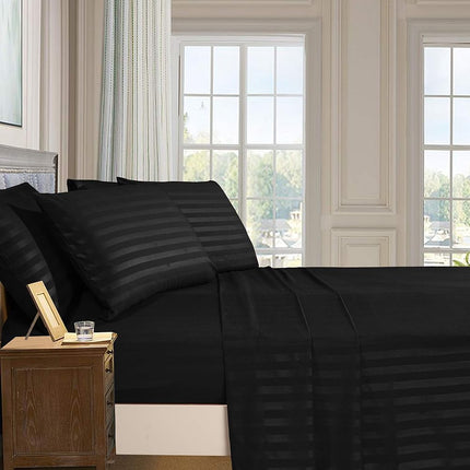 Elegant Comfort Best, Softest, Coziest 6-Piece Sheet Sets! - 1500 Premier Hotel Quality Luxurious Wrinkle Resistant 6-Piece Damask Stripe Bed Sheet Set, California King Black