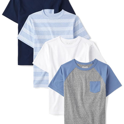 The Children's Place Boys' Short Sleeve Layering Tee 4-Pack, Blue/Lt Blue Stripe/White/Grey, XX-Large
