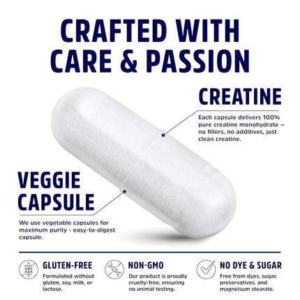 Creatine Monohydrate Capsules 5G | 60 Servings | Vegan | Micronized Creatine Pills 5000mg | 4 Caps per Serving | 240 Capsules | Creatine Pills For Men & Women | Muscle Building | 2 Months Supply