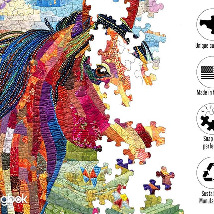 Springbok Patchwork Pony 1000 Piece Puzzle for Adults - Stunning Mosaic-Style Horse Puzzle Set in a Colorful, Blooming Meadow with Butterflies.