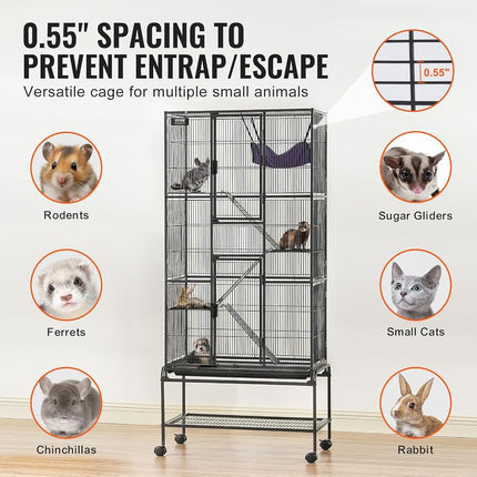 VEVOR 69" Rolling Metal Ferret Cage, Large 4-Tier Cage, Small Animal Cage with Ramps & Tray, Easy to Set up for Pet Rats, Hamster, Guinea Pig, Chinchilla, Squirrel, Hedgehogs, Bunny