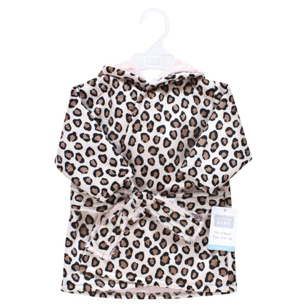 Hudson Baby Unisex Baby Mink with Faux Fur Lining Pool and Beach Robe Cover-ups, Leopard Pink, 0-6 Months