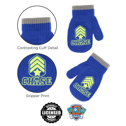 Conjunto de gorro y mitones de invierno Nickelodeon para niños, gorro para niños pequeños de La Patrulla Canina Chase Marshall para edades de 2 a 4 años, azul con forro polar, 2-4T