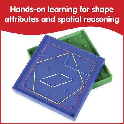 edxeducation Double-Sided Geoboard Set, Set of 6 with Rubber Bands
