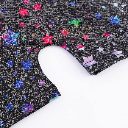 EQSJIU Gymnastics Leotards for Girls Sparkly Toddler Tumbling Outfits Dance Unitard Biketards with Shorts for Kids 1-10 Years, Colorful Stars, 5-6 Years