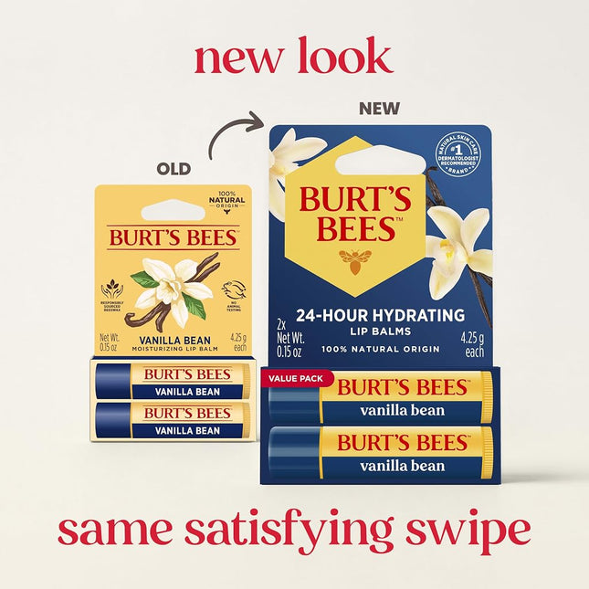Burt's Bees Vanilla Bean Moisturizing Lip Balm, 2 x 0.15 oz