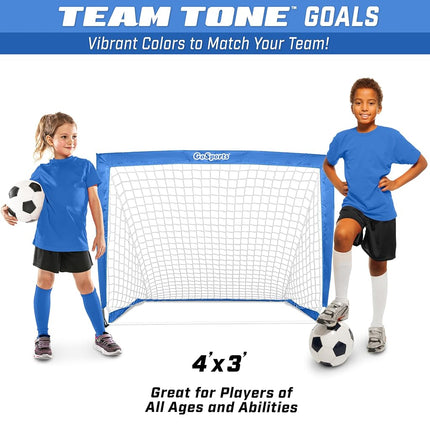 GoSports Team Tone 4 ft x 3 ft Portable Soccer Goals for Kids - Set of 2 Pop Up Nets for Backyard - Royal Blue