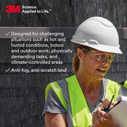 3M Safety Glasses, Solus 1000 Series, ANSI Z87, Scotchgard Anti-Fog, Clear Lens, Green/Black Frame