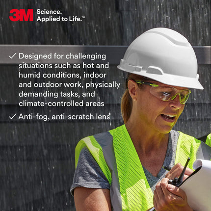 3M Safety Glasses, Solus 1000 Series, ANSI Z87, Scotchgard Anti-Fog, Clear Lens, Green/Black Frame