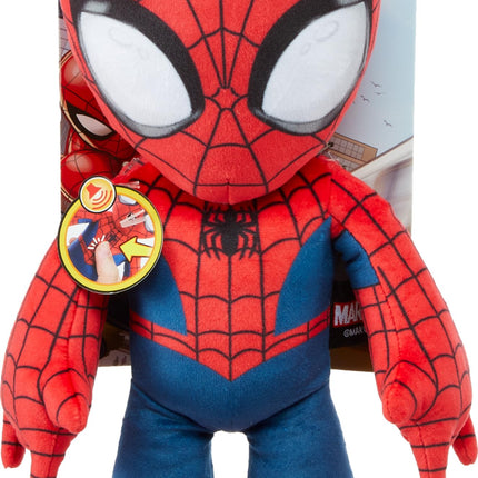 Mattel Marvel Plush Talkers Soft Toy, 11.75-Inch Spider-Man Figure with 10 Sounds & Phrases, Collectible Plush Doll, HPK96