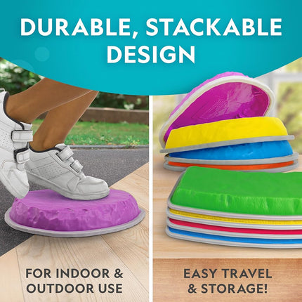 National Geographic Kids Stepping Stones & Balance Beams – 12 Piece Obstacle Course for Kids Ages 3+ with Foam Dice, Play & Learn Cards, Non-Slip Rubber Base, Toddler Indoor & Outdoor Active Play Set