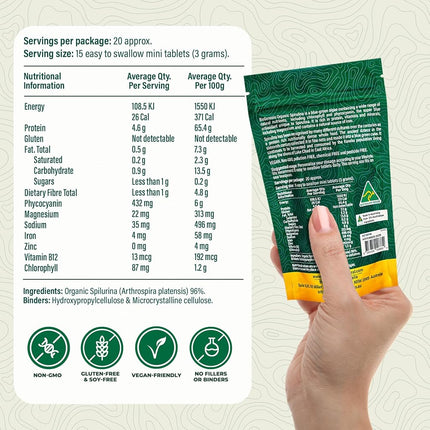 BioGenesis Organic Spirulina Mini Tablets – 300 Count | Australian Grown Blue-Green Algae | Rich in Phycocyanin, Chlorophyll & B Vitamins | Supports Daily Energy, Detox & Immunity | Vegan