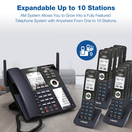 Consola principal VTech AM18447 Sistema telefónico para pequeñas empresas de 4 líneas - Ampliable a 10 estaciones, Contestador automático digital, Operadora automática, Intercomunicador y Música personalizada en espera, Negro