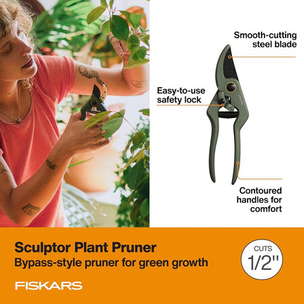 Fiskars Indoor Plant Cutting Set with Storage Precision Garden Tools Caddy, Snips, Shears and Pruner, Set of 3, Green