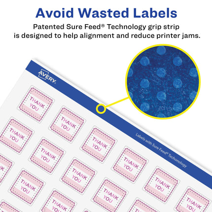 Avery Glossy Clear Square Labels with Sure Feed, 1" x 1", 1,200 Glossy Clear Labels, Print-to-The-Edge, Laser/Inkjet Printable Labels