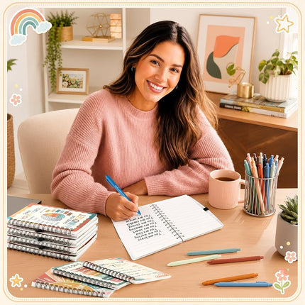 Thenshop 40 Pcs Mental Health Awareness Gifts Bulk 20 Self Care Notebook Journals 20 Positive Affirmation Pens for Women Office Staff Nurse Teacher Appreciation Student End of Year Gifts