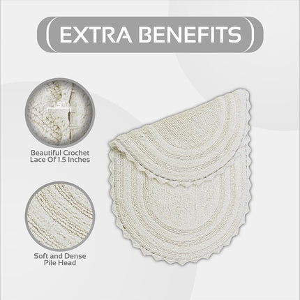Better Trends Luxurious Lilly Crochet Oval 17x24 Rugs 100% Cotton Bathroom Rug Soft Water Absorbent Washable Reversible Mats for Bathroom Floor Decor Bedroom Kitchen Ivory