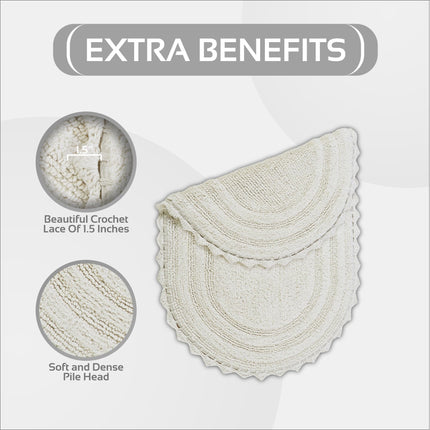 Better Trends Luxurious Lilly Crochet Oval 17x24 Rugs 100% Cotton Bathroom Rug Soft Water Absorbent Washable Reversible Mats for Bathroom Floor Decor Bedroom Kitchen Ivory