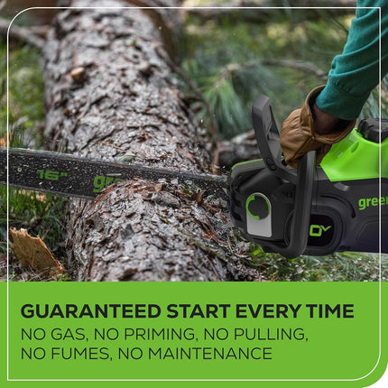 Greenworks 80V 16" Brushless Cordless Chainsaw (Great for Tree Felling, Limbing, Pruning, and Firewood), 75+ Compatible Tools, 2.5Ah Battery and Charger Included