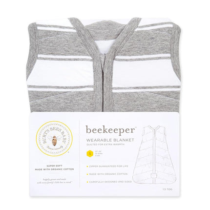 Burt's Bees Baby Ly27421-htg-lg Wearable Blanket, Quilted Grey Rugby, Large