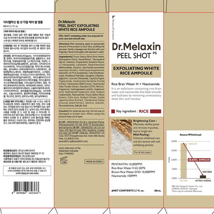 Dr.Melaxin Peel Shot Glow White Rice Peeling Ampoule 80ml, Dead Skin Gentle Exfoliating Ampoule with Rice Water Extract, AHA BHA, Niacinamide, Daily Skin Texture Care, All Skin Types, Korean Skincare