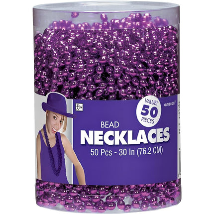 Amscan 395801.14 Accesorios, Collares de Cuentas, Artículos para Fiestas, Morado, 30" 50 unidades