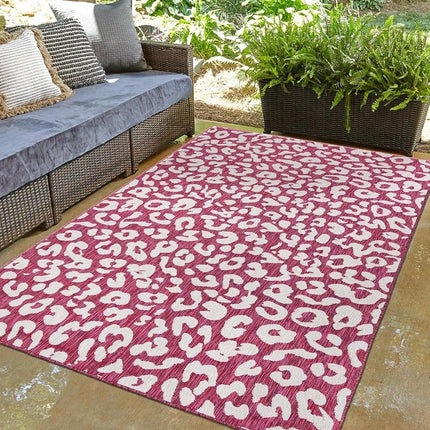 Alfombra de área Unique Loom Outdoor Safari Collection - Leopardo (1,24 m x 1,85 m Rectangular, Magenta/Marfil)
