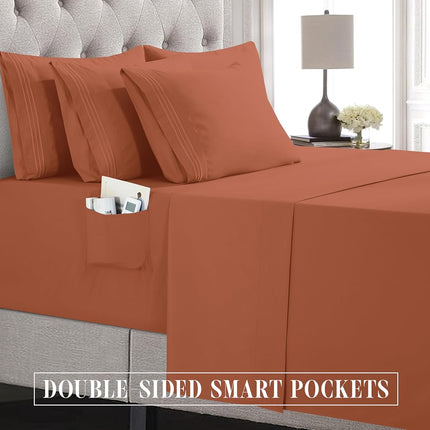Elegant Comfort Luxury Soft 6-Piece 1500 Premium Hotel Quality Bed Sheet Set with Extra Deep Pockets 18-24 Inch, Wrinkle Free, Storage Pockets, Extra Deep Pocket 6PC Sheets, Full, Coral
