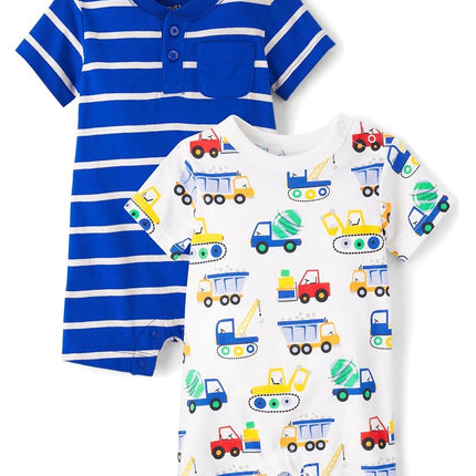 The Children's Place baby-boys And Newborn Short Sleeve Romper, Construction Trucks 2-pack, 0-3 Months